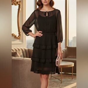 Ivanka Trump Sheer Tiered Black Dress